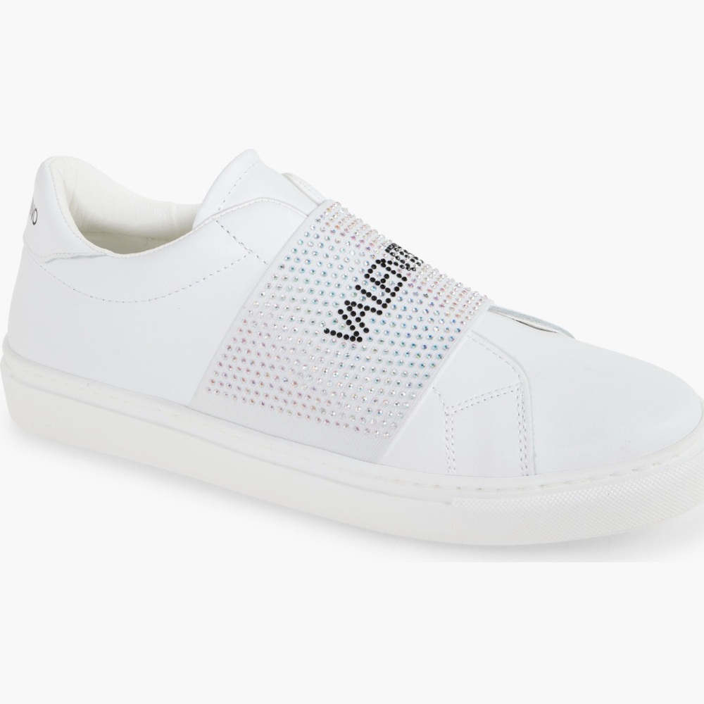 Like New VALENTINO White Slip-On Sneakers with Rhinestone Strap. Only wore once!